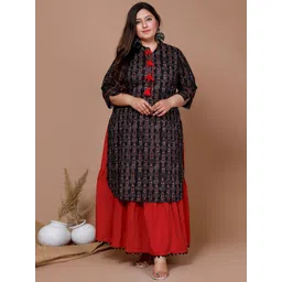 MIRAVAN Plus Size Women Plus Size Printed Pure Cotton Kurta with Skirt-image-8