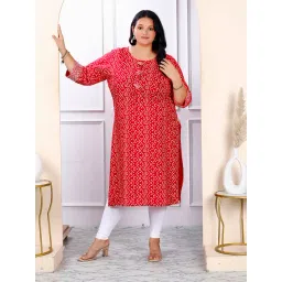 Miravan Red Bandhani Straight Plus Size Kurti-image-30