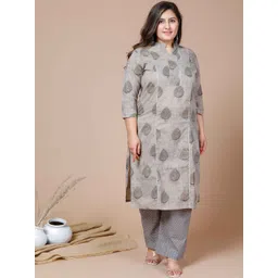 MIRAVAN Women Plus Size Floral Printed Pure Cotton Kurta with Palazzos-image-31