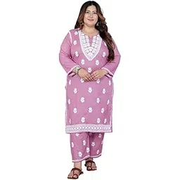 Womens Plus Size Black Pure Cotton Floral Embroidered High Low Kurta Set-image-7