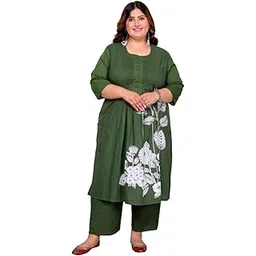 Womens Plus Size Purple Embroidered Pleated A-Line Kurta and Palazzo Set-image-10