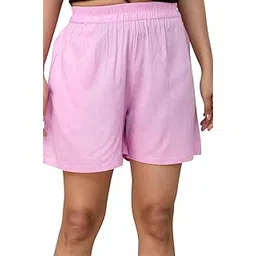 mirayya Women's Cotton Regular Relaxed Fit Solid Print Design Thigh Length Casual Summer Running Yoga Gym Night Wear Shorts Elastic Waistband and Drawstring with Pocket-picture-19