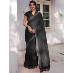 MIRCHI FASHION Black Striped Saree With Unstitched Blouse-picture-24