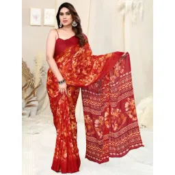 MIRCHI FASHION Blood Red Printed Saree With Unstitched Blouse-picture-39