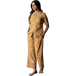 mirchi fashion Cotton Women's Relax Fit Cotton Jaipuri Floral Printed Night Wear 2 Piece Pajama Set with Plazzo-picture-28