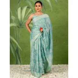 MIRCHI FASHION Dusty Teal Floral Saree with Blouse Piece-picture-42
