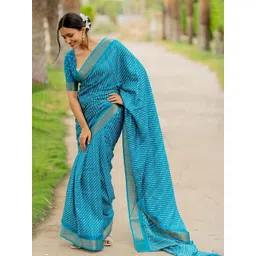 MIRCHI FASHION Ethnic Motifs Printed Zari Leheriya Saree-picture-22