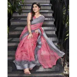 mirchi fashion Floral Foil Print Saree with Blouse-picture-36