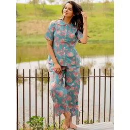 MIRCHI FASHION Floral Printed Peter Pan Collar Pure Cotton Shirt With Pyjamas-picture-18