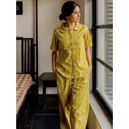 MIRCHI FASHION Floral Printed Peter Pan Collar Pure Cotton Shirt With Pyjamas-picture-27