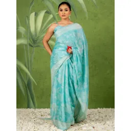 MIRCHI FASHION Light Turquoise Floral Saree with Blouse Piece-picture-27