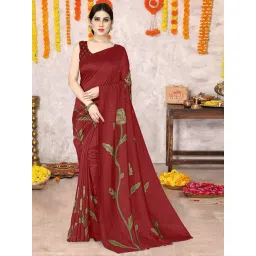 Mirchi Fashion Maroon Silk Blend Floral Saree With Unstitched Blouse-picture-28