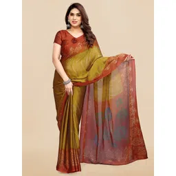 MIRCHI FASHION Mustard & Red Floral Printed Block Print Saree-picture-31