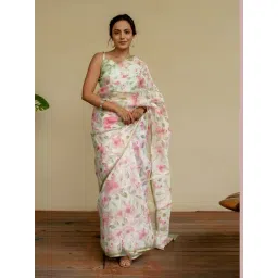 Mirchi Fashion Off White Organza Floral Printed Saree For Women-picture-13