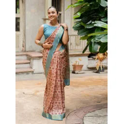 Mirchi Fashion Orange Silk Blend Ajrakh Printed Saree For Women-picture-28