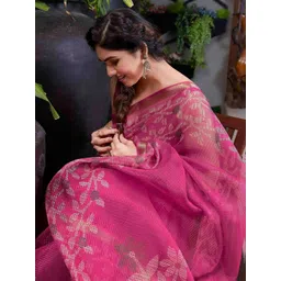 MIRCHI FASHION Pink & White Floral Printed Zari Saree-picture-30