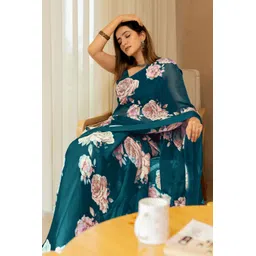 mirchi fashion Printed, Floral Print Daily Wear Chiffon, Georgette Saree-picture-18