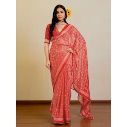 MIRCHI FASHION Red Bandhani Printed Saree with Blouse Piece-picture-19