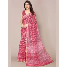 Mirchi Fashion Red Cotton Blend Block Print Saree With Unstitched Blouse-picture-18