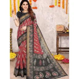 Mirchi Fashion Red Cotton Embellished Saree With Unstitched Blouse-picture-17