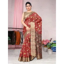 MIRCHI FASHION Red Floral Print Saree With Unstitched Blouse-picture-24