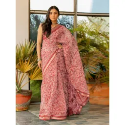 Mirchi Fashion Red Kota Doria/Polyester Batik Saree With Unstitched Blouse-picture-23