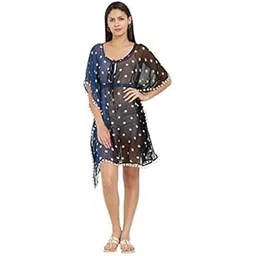 mirchi fashion SOURBH Kaftan Top Beachwear Polka Print Cover ups Dresses for Women Bikini Boho Body Swim wear Nighty Girls (SK420-Navy Blue-One Size)-picture-11