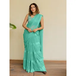 Mirchi Fashion Teal Georgette Solid Saree With Unstitched Blouse-picture-35