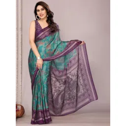 MIRCHI FASHION Turquoise Blue Abstract Printed Saree with Blouse Piece-picture-11