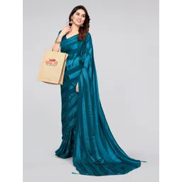 MIRCHI FASHION Turquoise Blue Striped Beads and Stones Saree image 3