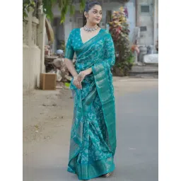 MIRCHI FASHION Turquoise Floral Print Saree With Unstitched Blouse-picture-26