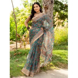Mirchi Fashion Turquoise Kota Doria/Polyester Block Saree With Unstitched Blouse-picture-24