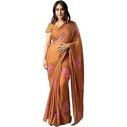 mirchi fashion Women's Chiffon Foil Work Bandhani Printed Saree with Blouse Piece-picture-10