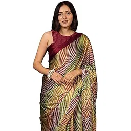 mirchi fashion Women's Chiffon Leheriya Printed Saree with Blouse Piece-picture-23