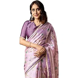 mirchi fashion Women's Chiffon Printed Foil Work Saree with Blouse Piece-picture-14
