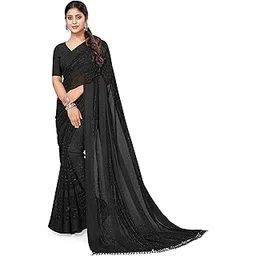 mirchi fashion Women's Georgette Solid Saree with Blouse Piece-picture-38