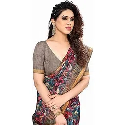 mirchi fashion Women's Kota Doria Cotton Blend Floral Printed Saree with Blouse Piece-picture-16
