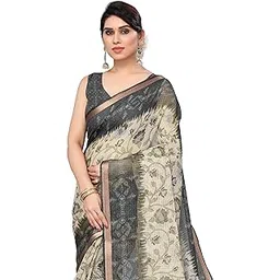 mirchi fashion Women's Kota Doria, Polyester Mix Floral and Leaf Printed Saree with Blouse Piece-picture-52
