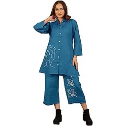 mirchi fashion Women's Loose Fit Pure Cotton Thread Work Co-Ord Set with Pant-picture-31