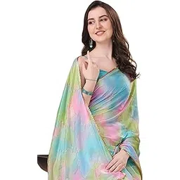 mirchi fashion Women's Stylish Chiffon Colorblock Foil Printed Saree with Blouse Piece-picture-13