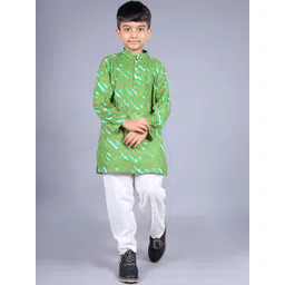 misbis Boys Leheriya Printed Mandarin Collar Pure Cotton Kurta with Pyjamas-picture-23