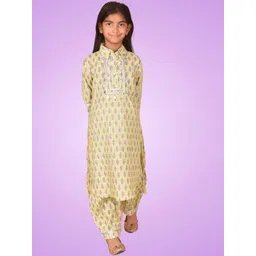 misbis Girls Ethnic Motifs Printed Regular Gotta Patti Pure Cotton Kurta With Salwar-picture-31