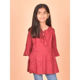 misbis Girls Geometric Printed Bell Sleeves Tie-Up Neck Top-picture-56