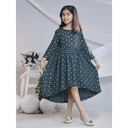 Misbis Girls Green Comfort Fit Printed Dress-picture-36