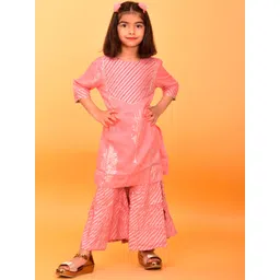 misbis Girls Pink Ethnic Motifs Printed Kurta with Sharara Set-picture-17