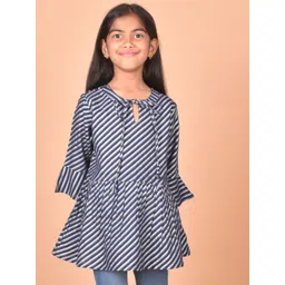 misbis Striped Printed Tie-Up Neck Peplum Top-picture-20