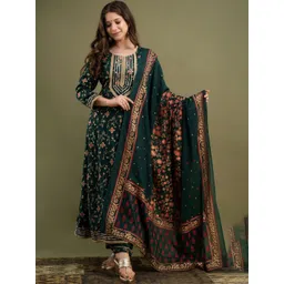 misbis Women Green Ethnic Motifs Printed Kurta with Trousers & Dupatta-picture-39