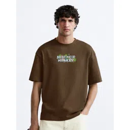 MISCHIEF MONKEY Typography Printed Round Neck Drop-Shoulder Pure Cotton Oversized T-shirt-picture-21