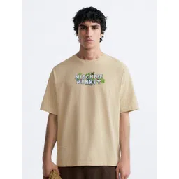 MISCHIEF MONKEY Typography Printed Round Neck Drop-Shoulder Pure Cotton Oversized T-shirt-picture-26