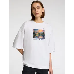 MISCHIEF MONKEY Women Graphic Printed Round Neck Cotton Oversized T-shirt-picture-16